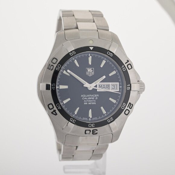 TAG Heuer Aquaracer WAF2010 Day Date 42mm Black Men's Watch +Case - Picture 4 of 7